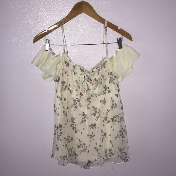 Candie's Tops - Off-The-Shoulder Floral Ruffle Tank By CANDIES